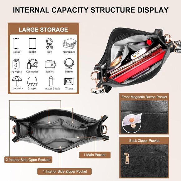 Crossbody Bags for Women, Vegan Leather Crossbody Purse with 2PCS Adjustable Str - Picture 4 of 7